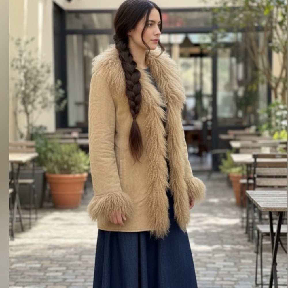 VNTG XOXO Brand 90s Penny Lane Genuine Suede Leather and Fur Coat - Picture 15 of 15